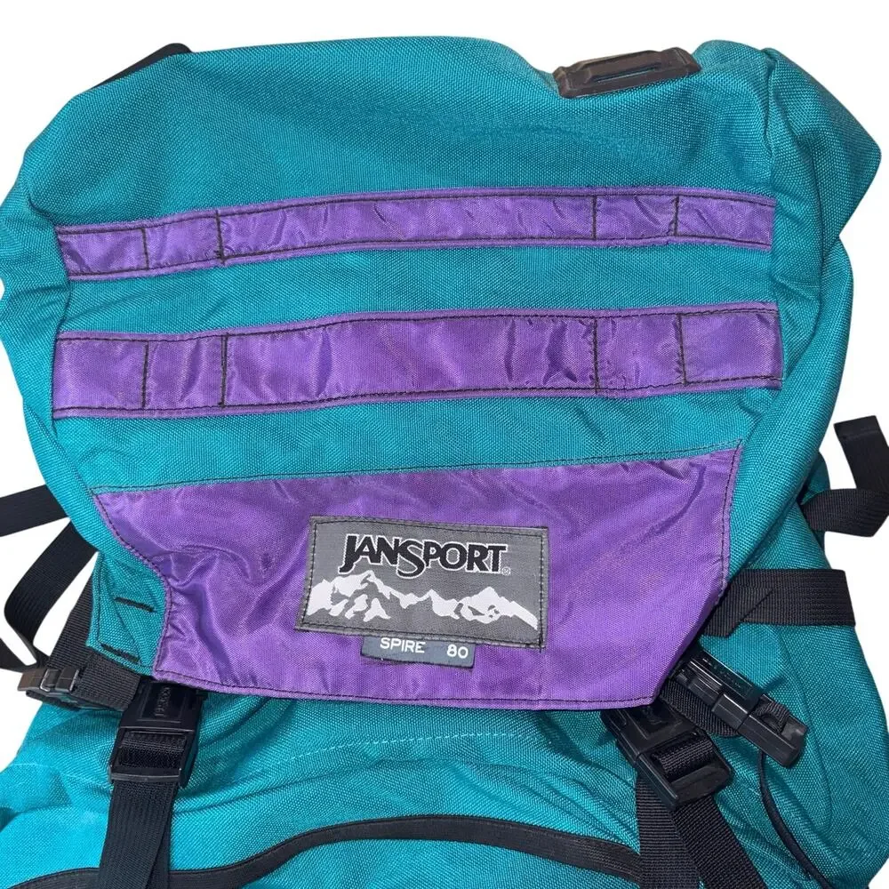 Vintage JanSport Spire‎ 80 Internal Frame Backpack 90s Teal Purple Large Hiking